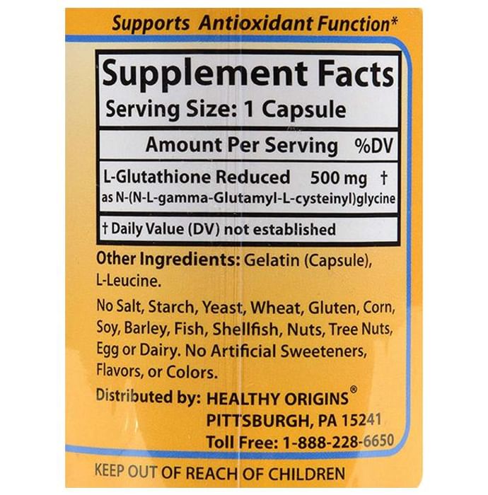 Healthy Origins L-Glutathione (Setria) 500mg Veggie Caps