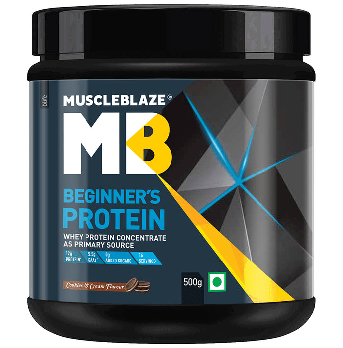 MuscleBlaze Beginner's Whey Protein Concentrate | With Zero Added Sugar | For Muscle Growth | Flavour Cookies & Cream - Classic Derma