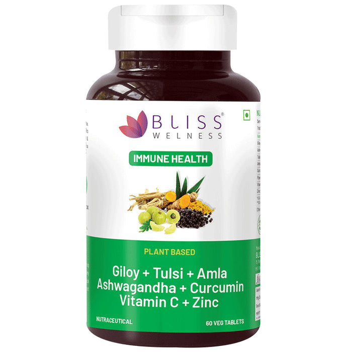 Bliss Welness Giloy + Tulsi + Amla + Ashwagandha + Curcumin Immunity Health Veg Tablet - Classic Derma