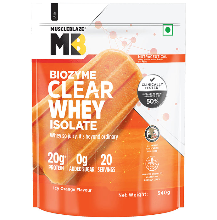 MuscleBlaze Biozyme Clear Whey Protein Isolate Powder Icy Orange - Classic Derma