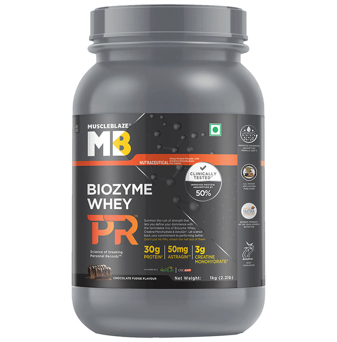 MuscleBlaze Biozyme Performance Whey Protein PR Powder Chocolate Fudge - Classic Derma