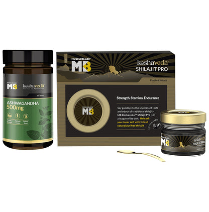 Muscleblaze Combo Pack of Koshaveda Ashwagandha Tablets 500mg (60) & Shilajit Pro Resin (20gm) - Classic Derma