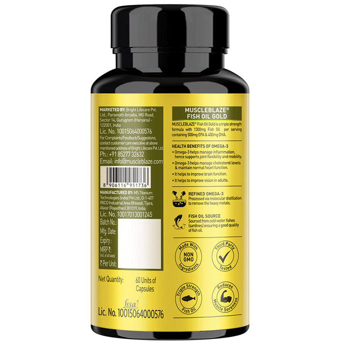 MuscleBlaze Fish Oil Gold with Omega 3 | For Heart, Brain, Joint & Eyes Health | Soft Gelatin Capsule