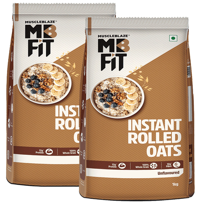 MuscleBlaze Instant Rolled Oats (1kg Each) Unflavored - Classic Derma