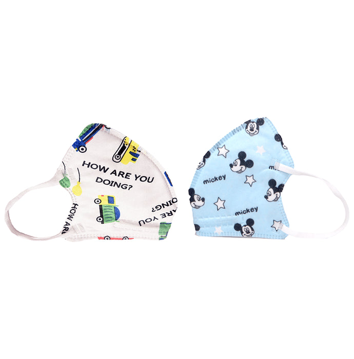 Advind Healthcare Smog Guard N95 Kids Mask without Valve for 4-12 Years Blue Mickey Mouse Design & Truck Print Design - Classic Derma