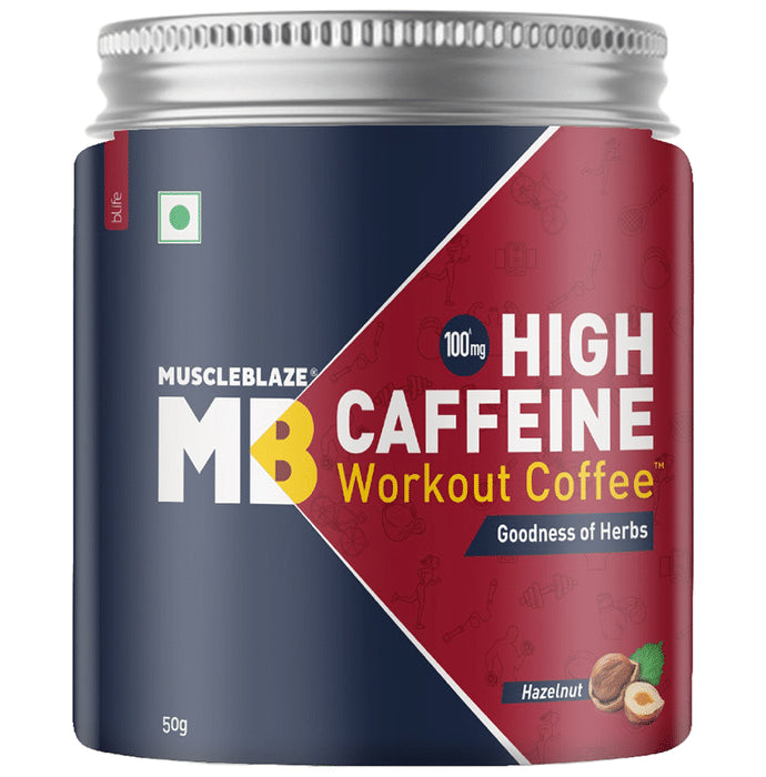 Muscleblaze MB 100mg High Caffeine Workout Coffee Hazelnut - Classic Derma