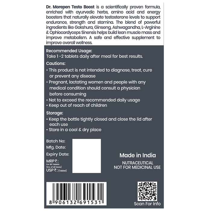 Dr. Morepen Testo Boost Tablet | For Strength, Performance & Stamina