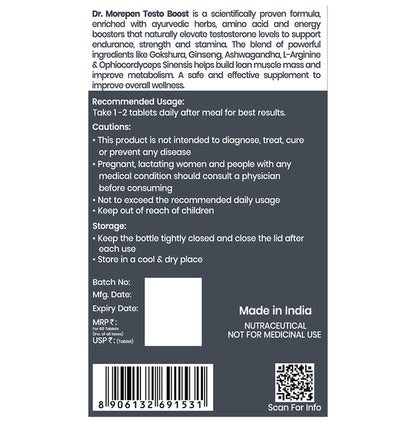 Dr. Morepen Testo Boost Tablet | For Strength, Performance & Stamina