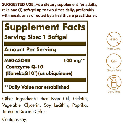 Solgar Megasorb CoQ 10 100mg Softgel Soft Gelatin Capsule