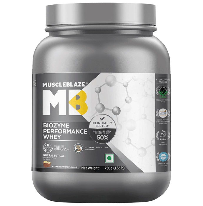 MuscleBlaze MuscleBlaze Biozyme Performance Whey Protein | For Muscle Gain | Improves Protein Absorption | Nutrition Care Powder Kesar Thandai - Classic Derma