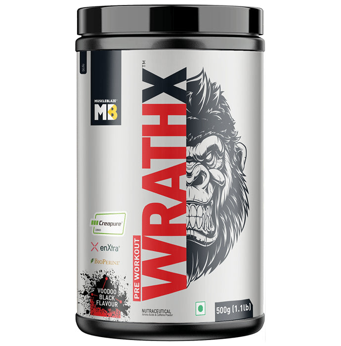 MuscleBlaze Pre Workout Wrathx with Creapure, Enxtra & Bioperine Voodoo Black - Classic Derma