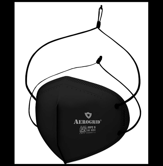 Aerogrid FFP2 6 Layer BIS Certified Premium N95 Mask Black with Adjustable Black Head Loop - Classic Derma