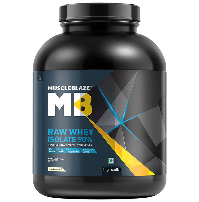 MuscleBlaze Raw Whey Protein Isolate | With Digestive Enzymes & BCAAs | For Muscle Gain | Powder Unflavoured - Classic Derma