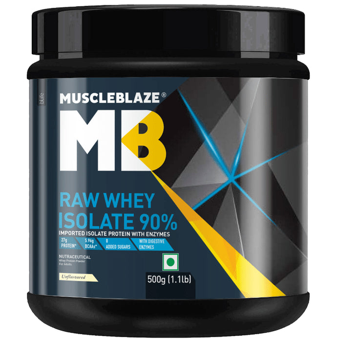 MuscleBlaze Raw Whey Protein Isolate | With Digestive Enzymes & BCAAs | For Muscle Gain | Unflavoured - Classic Derma