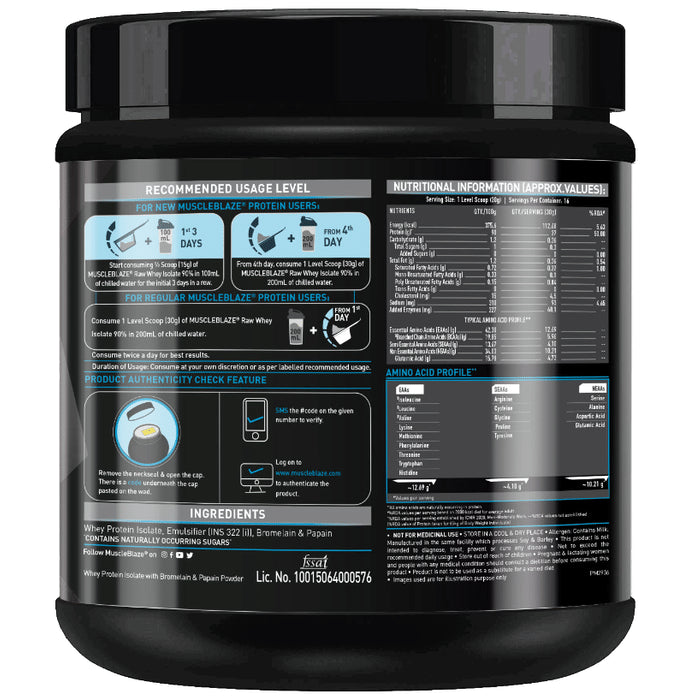 MuscleBlaze Raw Whey Protein Isolate | With Digestive Enzymes & BCAAs | For Muscle Gain | Unflavoured