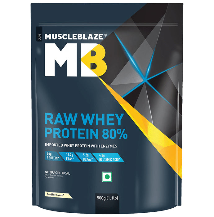 MuscleBlaze Raw Whey Protein | | Light & Clean Protein | Easy to Digest Powder Unflavored - Classic Derma