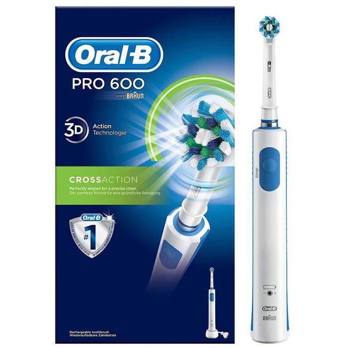 Oral-B Pro 600 Braun Cross Action Electric Rechargeable Toothbrush - Classic Derma