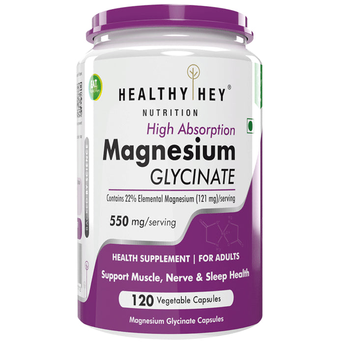 HealthyHey Nutrition Magnesium Glycinate 550mg | Veg Capsule for Muscles, Nerves & Sleep Support - Classic Derma