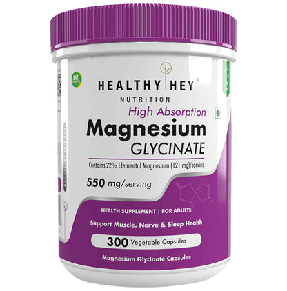 HealthyHey Nutrition Magnesium Glycinate 550mg | Veg Capsule for Muscles, Nerves & Sleep Support - Classic Derma