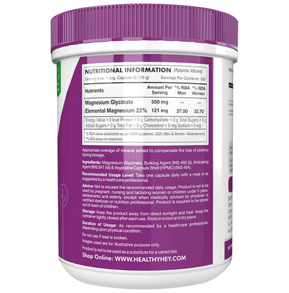 HealthyHey Nutrition Magnesium Glycinate 550mg | Veg Capsule for Muscles, Nerves & Sleep Support
