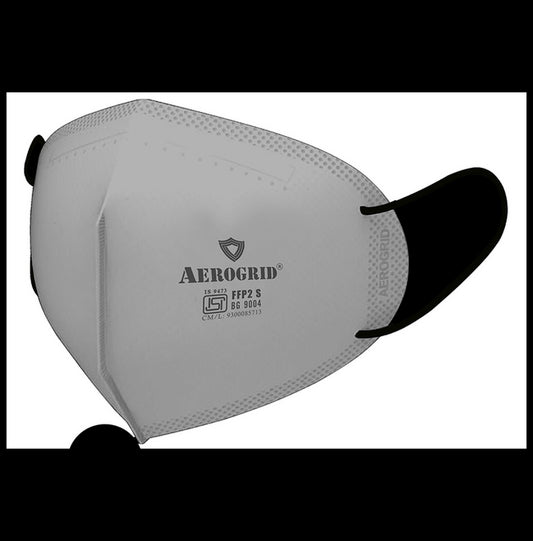 Aerogrid FFP2 Premium 6 Layer N95 Mask with Headband Converter Strip Grey with Black Ear Loop - Classic Derma