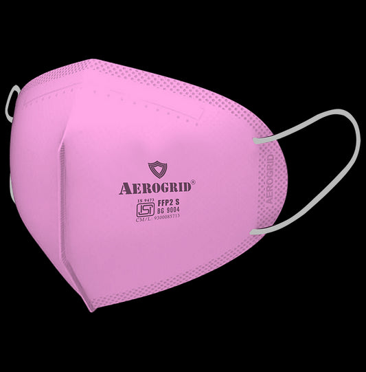 Aerogrid FFP2 Premium 6 Layer N95 Mask with Headband Converter Strip Pink with White Ear Loop - Classic Derma