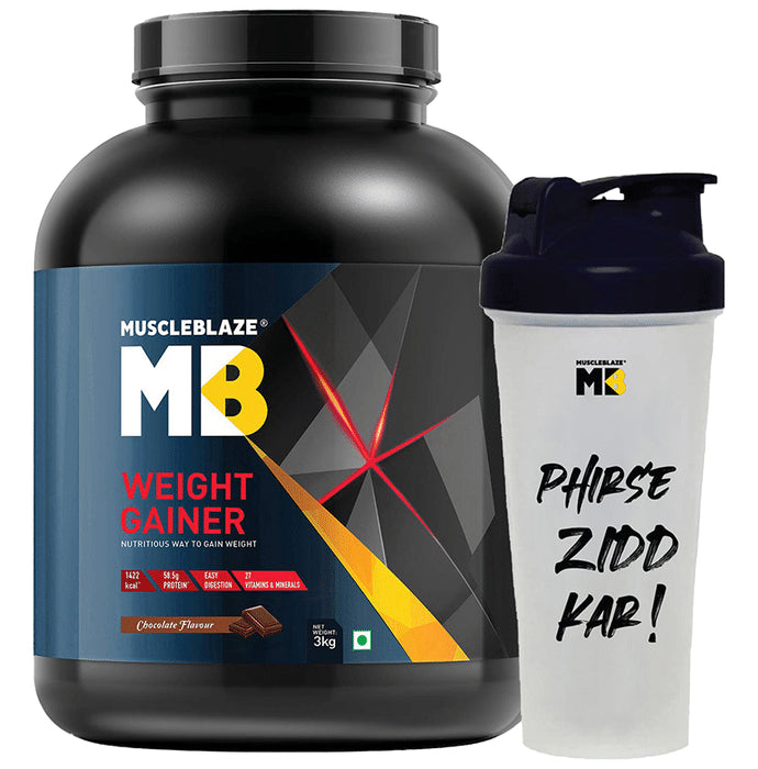 MuscleBlaze Weight Gainer Powder with Free Shaker | Added Digezyme | For Muscle Health & Easy Digestion | Flavour Chocolate - Classic Derma