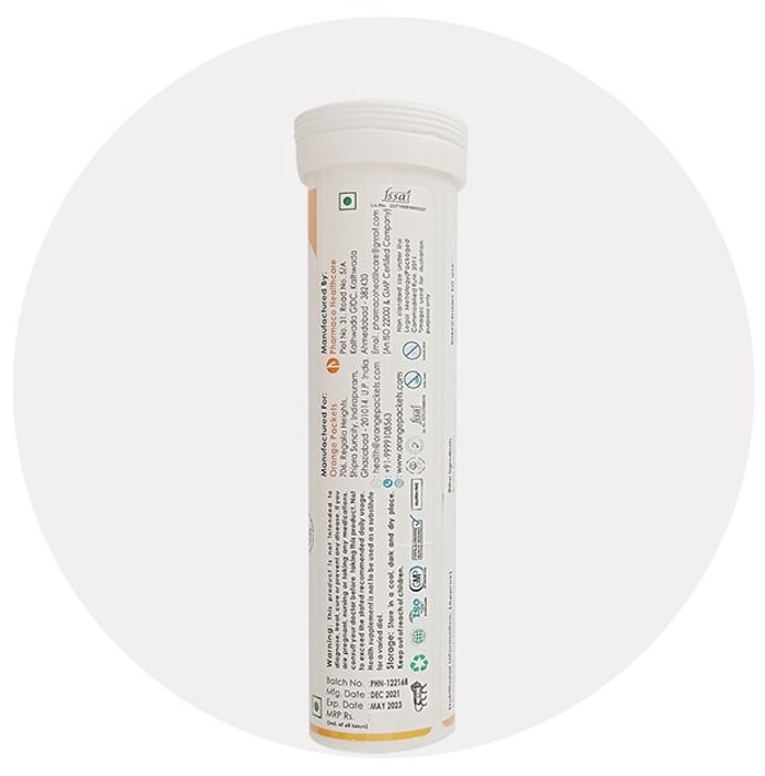 Orange Packets Natural Vitamin C & Zinc for Immunity, Detoxification, Skin & Gum Health | Flavour Orange Effervescent Tablet