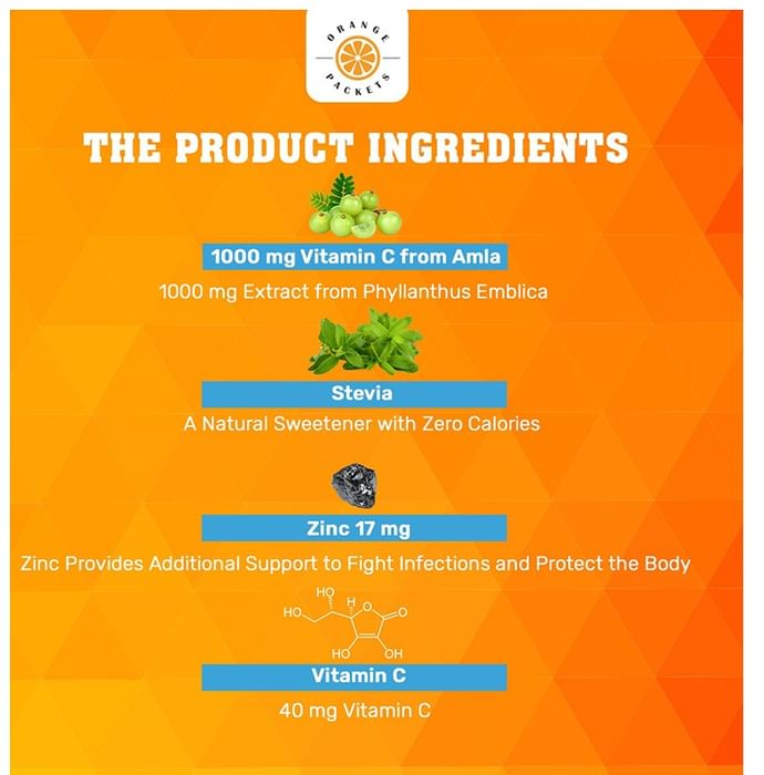 Orange Packets Natural Vitamin C & Zinc for Immunity, Detoxification, Skin & Gum Health | Flavour Orange Effervescent Tablet