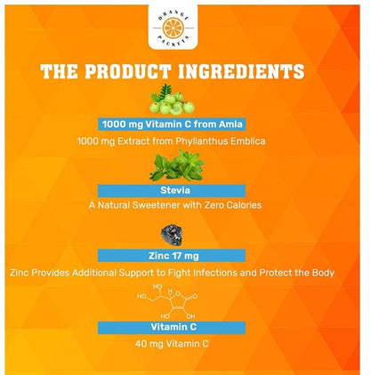 Orange Packets Natural Vitamin C & Zinc for Immunity, Detoxification, Skin & Gum Health | Flavour Orange Effervescent Tablet