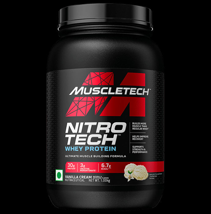 Muscletech Nitro Tech Whey Protein for Muscle Recovery | Flavour Powder Vanilla Cream - Classic Derma
