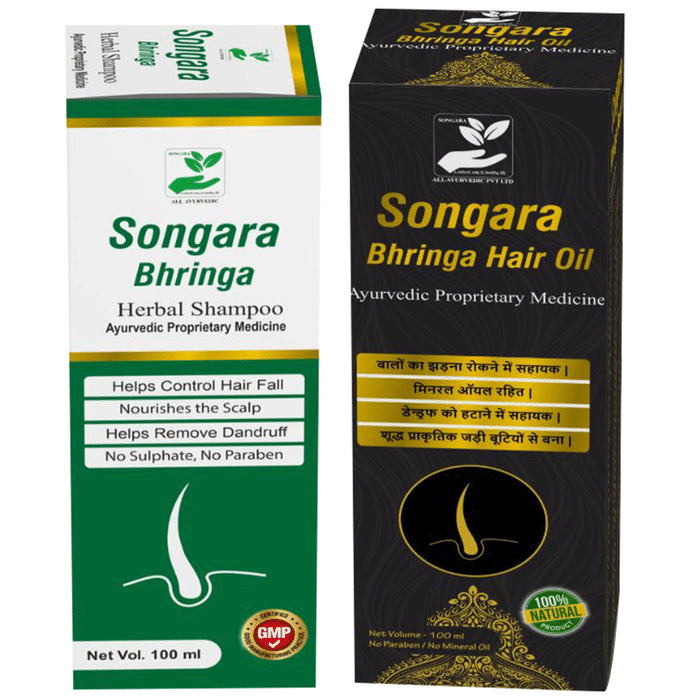 Songara Combo Pack of Bhringa Herbal Shampoo & Bhringa Hair Oil (100ml Each) - Classic Derma