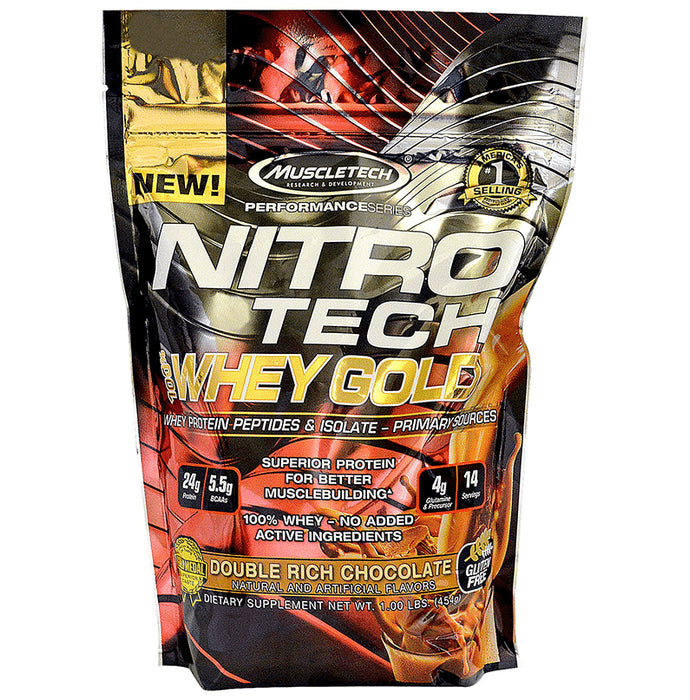 Muscletech Performance Series Nitro Tech 100% Whey Gold Whey Protein Peptides & Isolate Double Rich Chocolate - Classic Derma