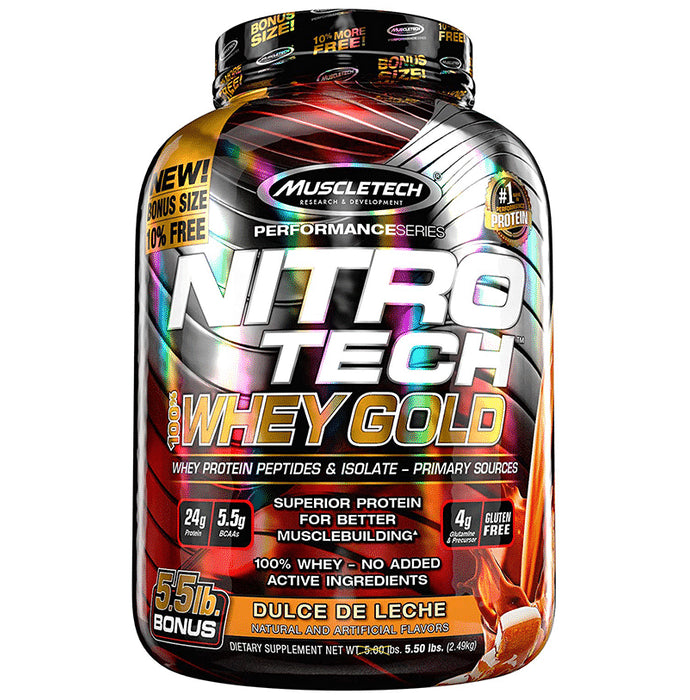 Muscletech Performance Series Nitro Tech 100% Whey Gold Whey Protein Peptides & Isolate Dulce De Leche - Classic Derma