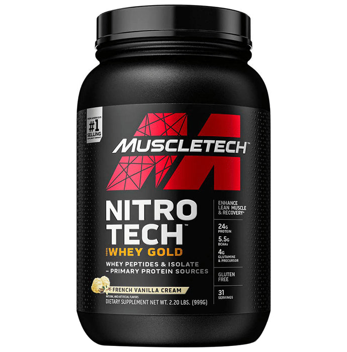 Muscletech Performance Series Nitro Tech 100% Whey Gold Whey Protein Peptides & Isolate French Vanilla Cream - Classic Derma