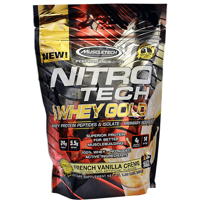 Muscletech Performance Series Nitro Tech 100% Whey Gold Whey Protein Peptides & Isolate French Vanilla Creme - Classic Derma