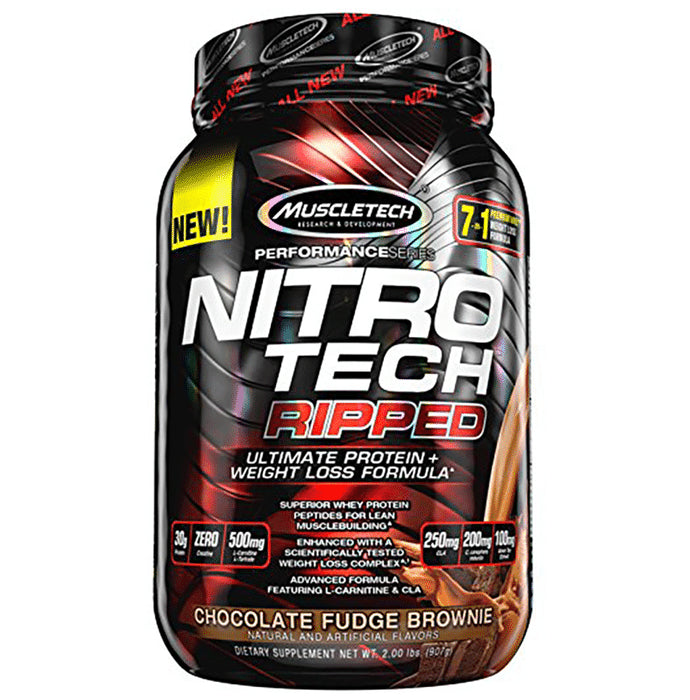 Muscletech Performance Series Nitro Tech Ripped Ultimate Protein+Weight Loss Formula Chocolate Fudge Brownie - Classic Derma
