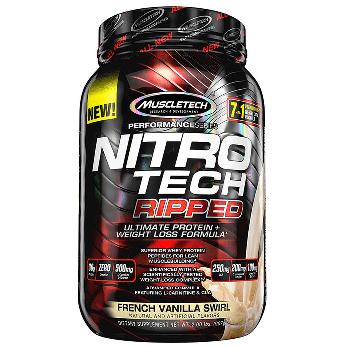 Muscletech Performance Series Nitro Tech Ripped Ultimate Protein+Weight Loss Formula French Vanilla Swirl - Classic Derma