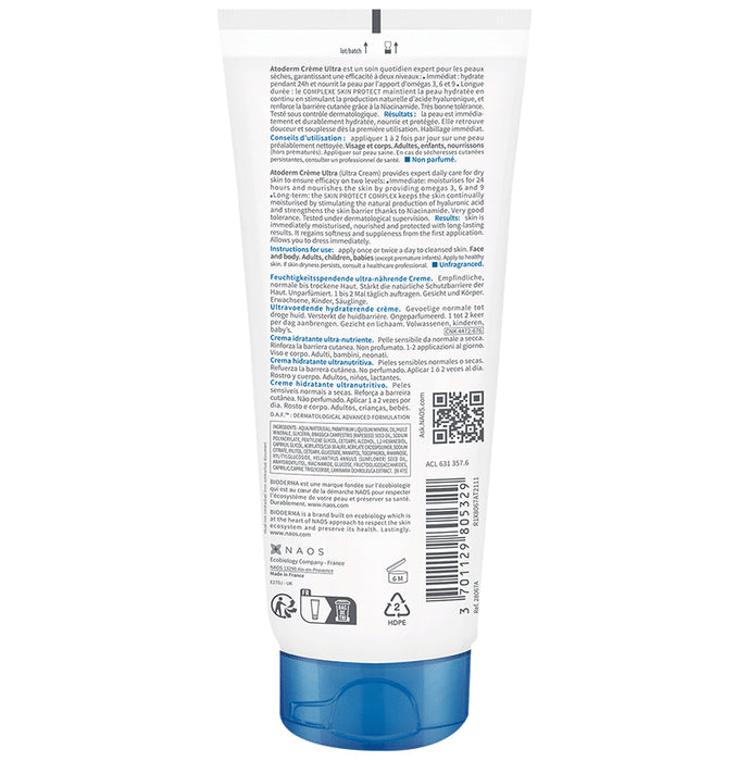 Bioderma Atoderm Ultra Nourishing Cream | Face Care Product for Normal to Dry, Sensitive Skin | Hydrates and Strengthens Skin Barrier