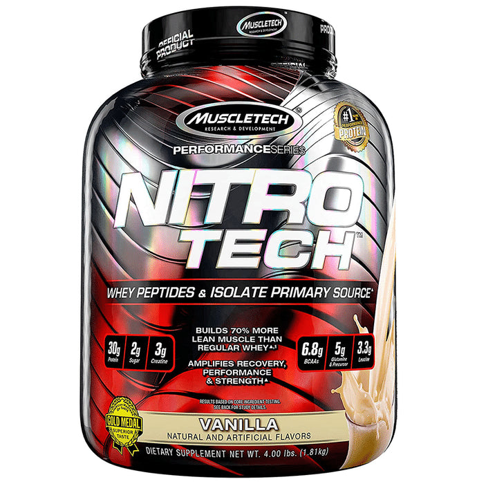 Muscletech Performance Series Nitro Tech Whey Peptides & Isolate Powder Vanilla - Classic Derma