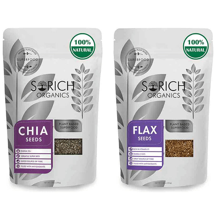 Sorich Organics Combo Pack of Chia Seeds and Flax Seeds (200gm Each) - Classic Derma