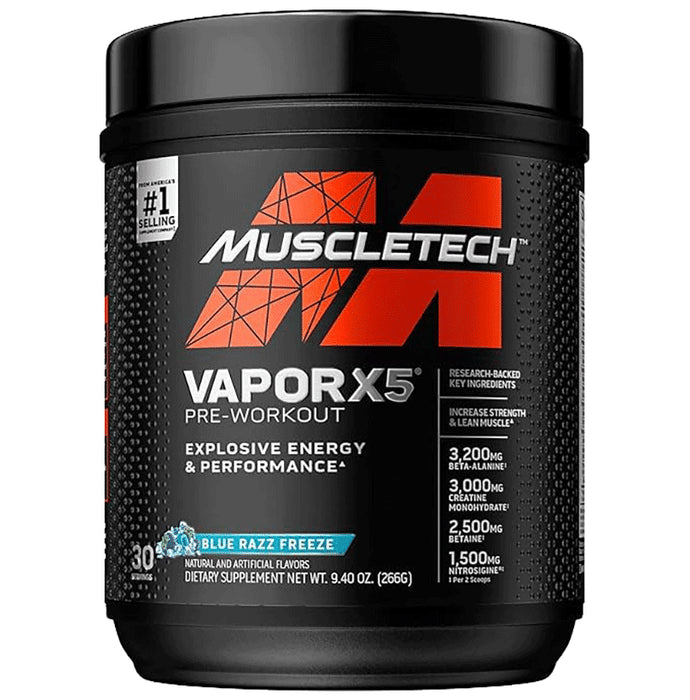 Muscletech Vapor X5 Pre workout Powder Blue Razz Freeze - Classic Derma