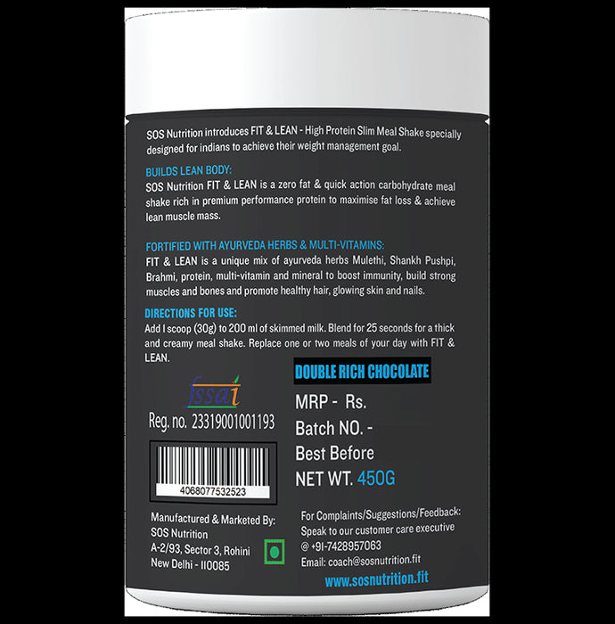 SOS Nutrition Fit & Lean High Protein Slim Meal Shake Double Rich Chocolate