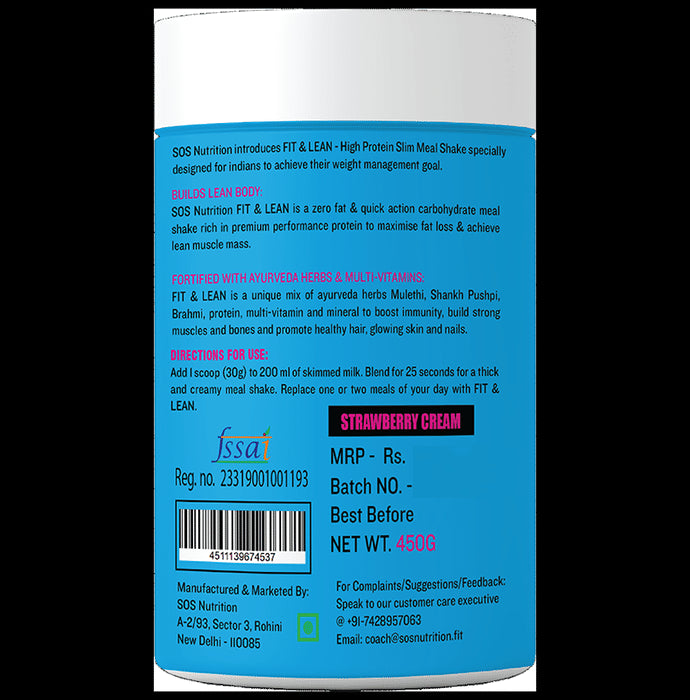 SOS Nutrition Fit & Lean High Protein Slim Meal Shake Strawberry Cream
