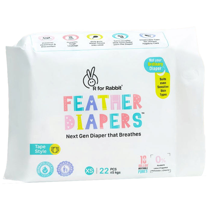 R for Rabbit Feather Tape Style Diapers XS (22 Each) - Classic Derma