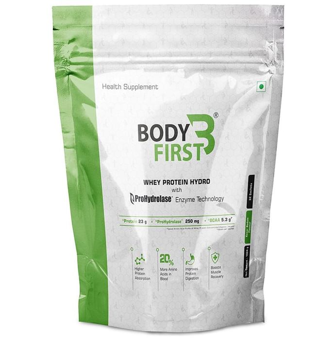 Body First Whey Protein Hydro with Prohydrolase Enzyme Technology Sachet (32gm Each) Kesar Badam - Classic Derma