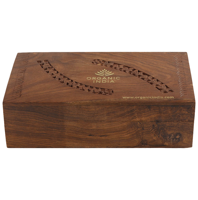 Organic India Super Deluxe Wooden Gift 4 Tea Blends (25 Each) - Classic Derma