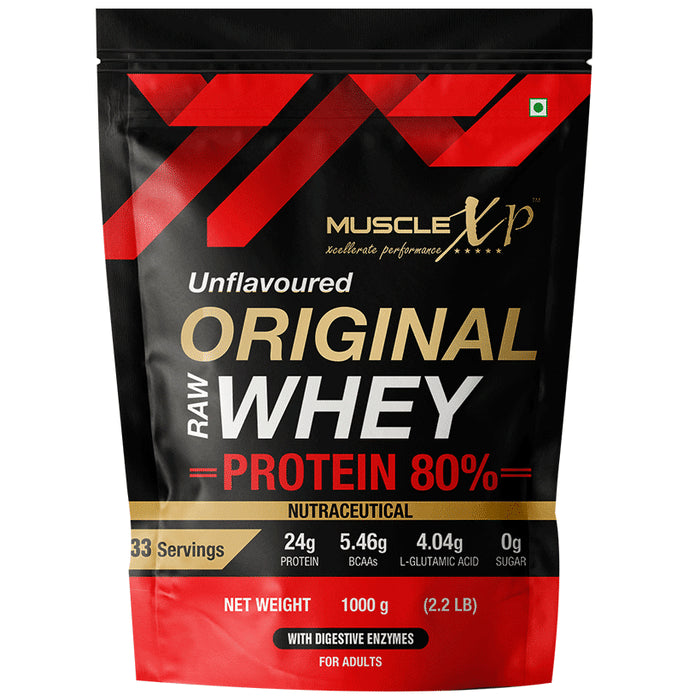 MuscleXP Raw Whey Protein 80% with Digestive Enzymes | Zero Sugar | Flavour Unflavoured - Classic Derma