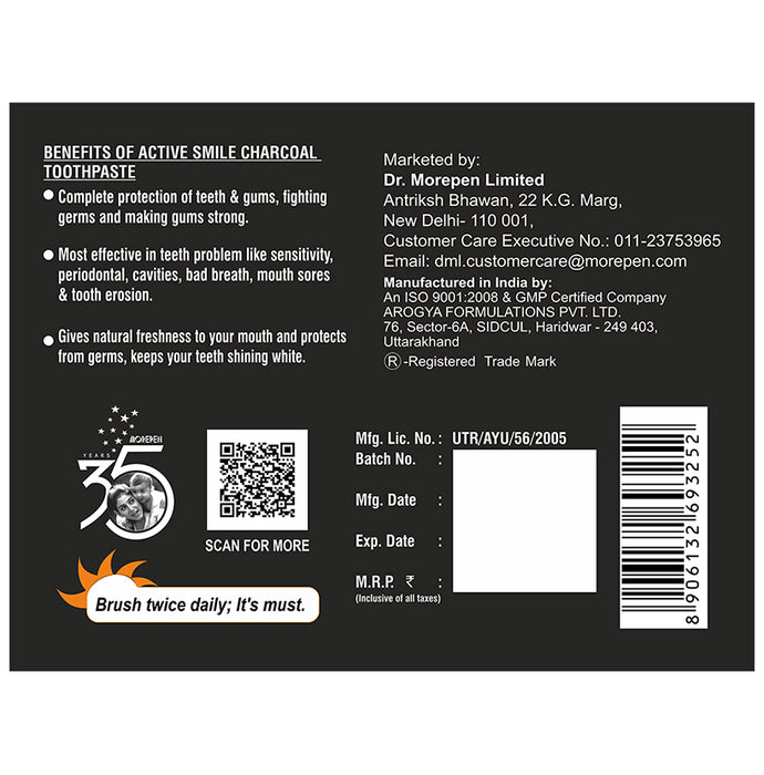 Dr. Morepen Active Smile Charcoal Teeth Whitening Toothpaste Mint