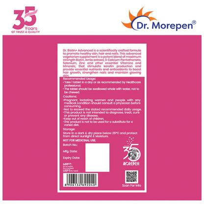 Dr. Morepen Biotin+ Advanced | Tablet for Healthy Hair, Skin & Nails Tablet